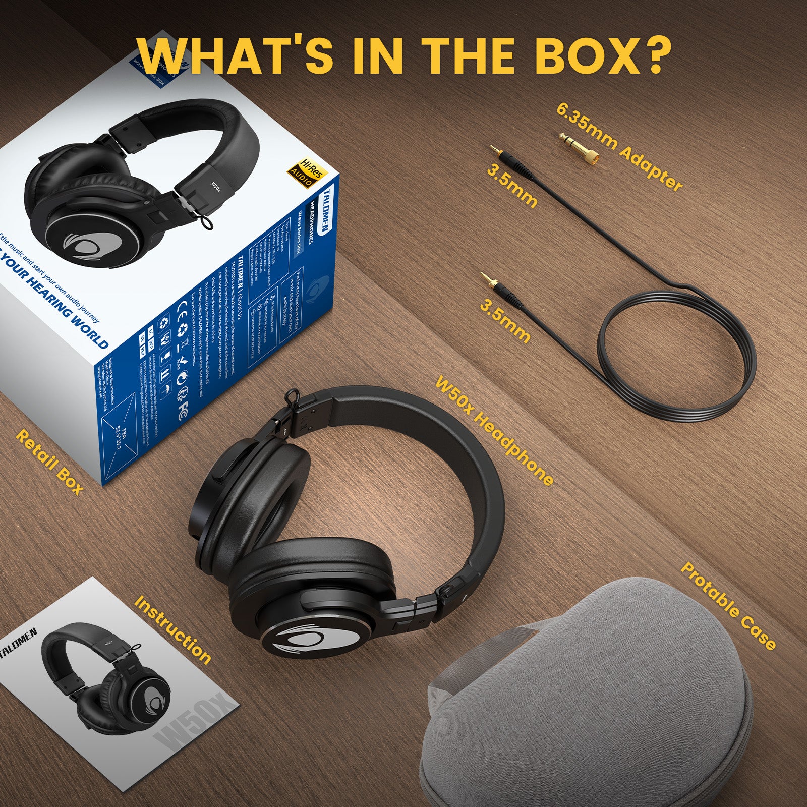 Talomen W50x | Auriculares profesionales con cable y parte trasera cerrada